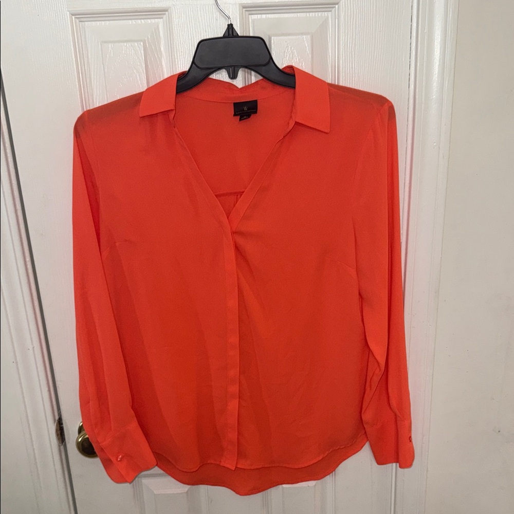 Women's Collared V-Neck Blouse - Orange